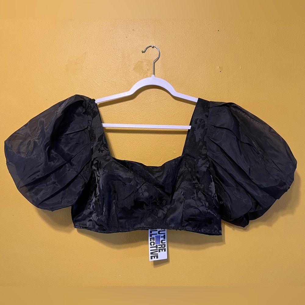 Women's Puff Short Sleeve Organza Cropped Blouse - Future Collective / BNWT